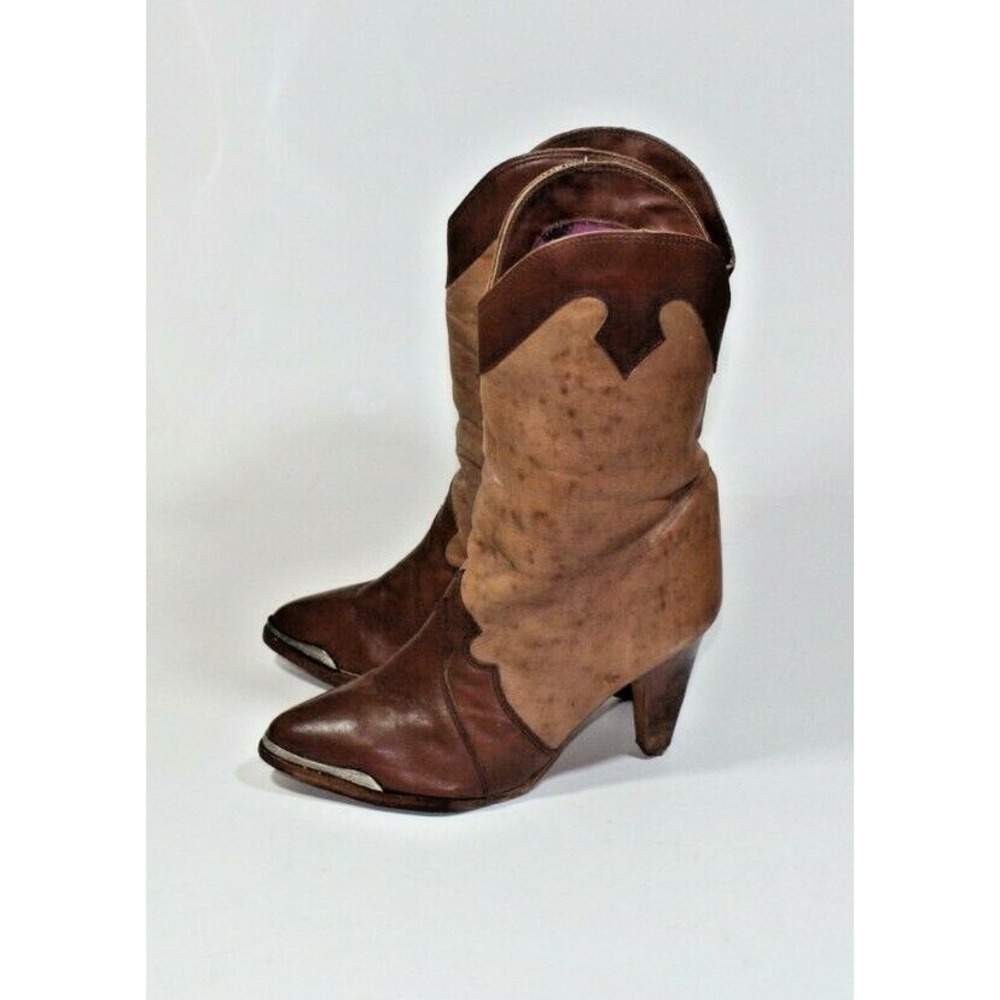 Zodiac Cowboy Boots Women 8.5M Brown Western Metal Toe Overlay Heeled 807188